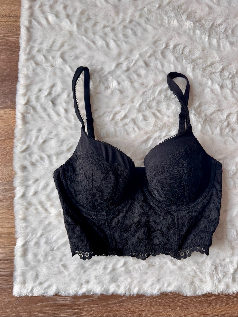 Victoria’s Secret Black Floral Lace Bustier Bra 34D